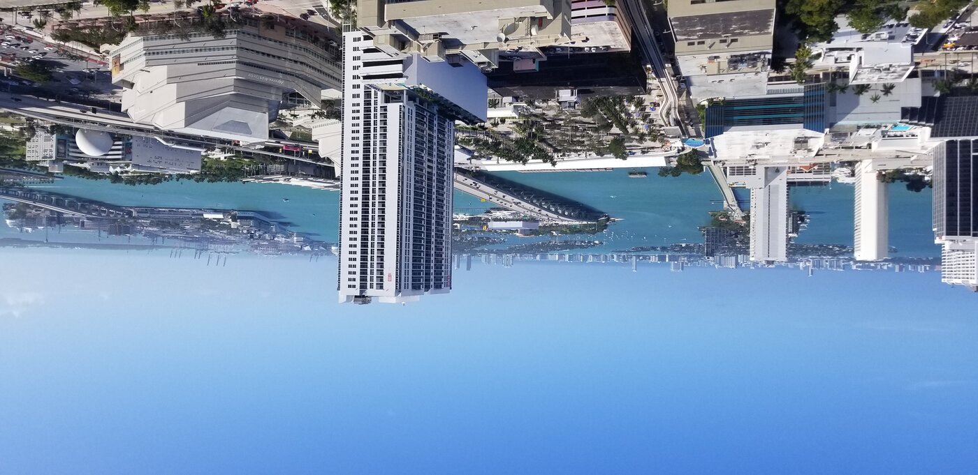 Bay view toward Miami Beach and cruise port