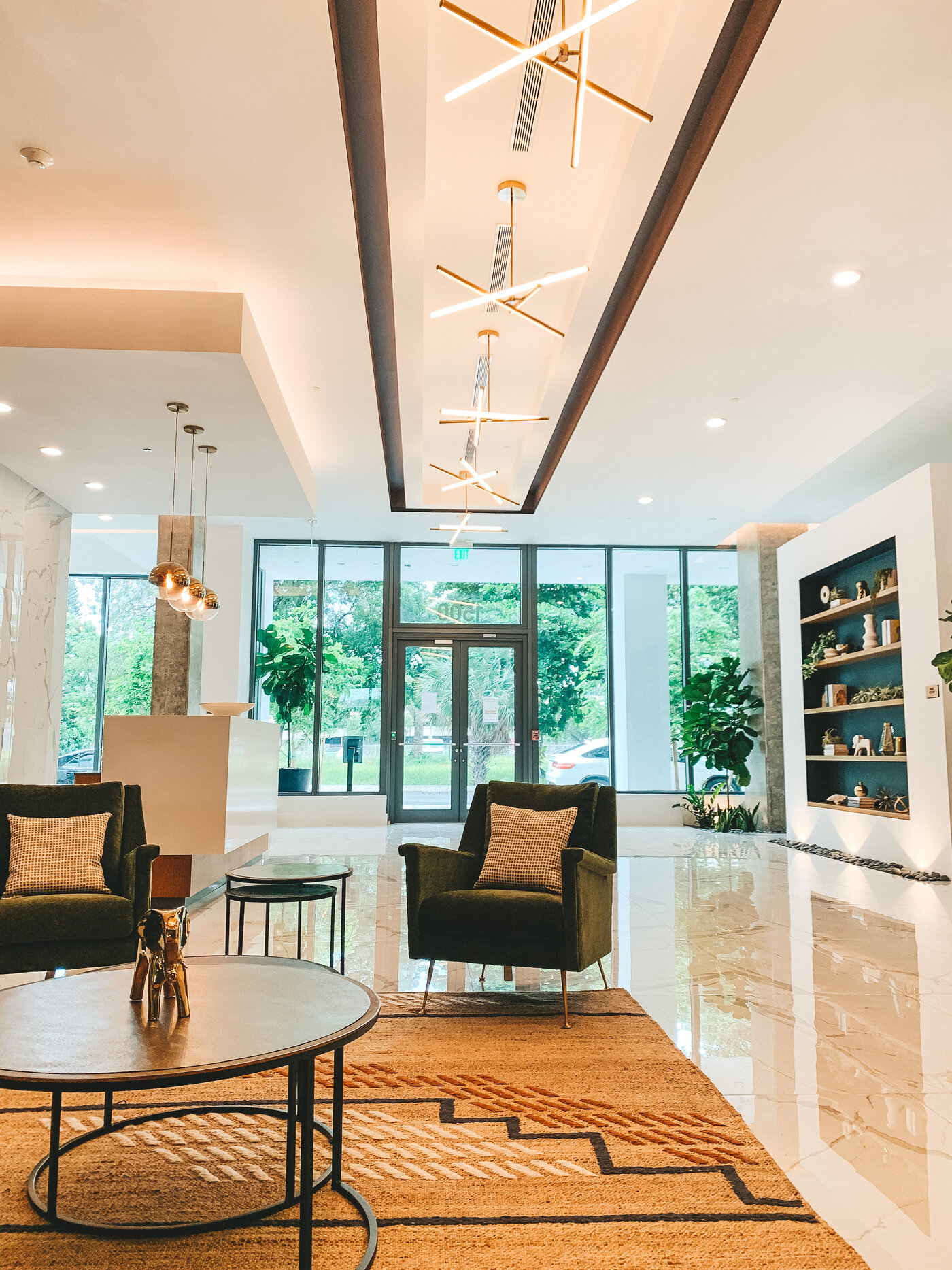 Lobby looking toward glass entrance doors