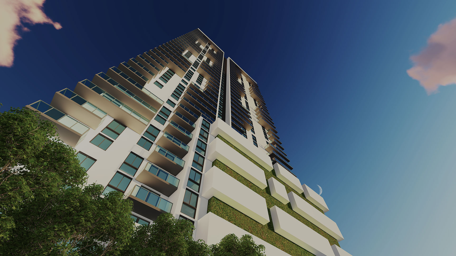 Miami Plaza Tower Exterior with Living Walls