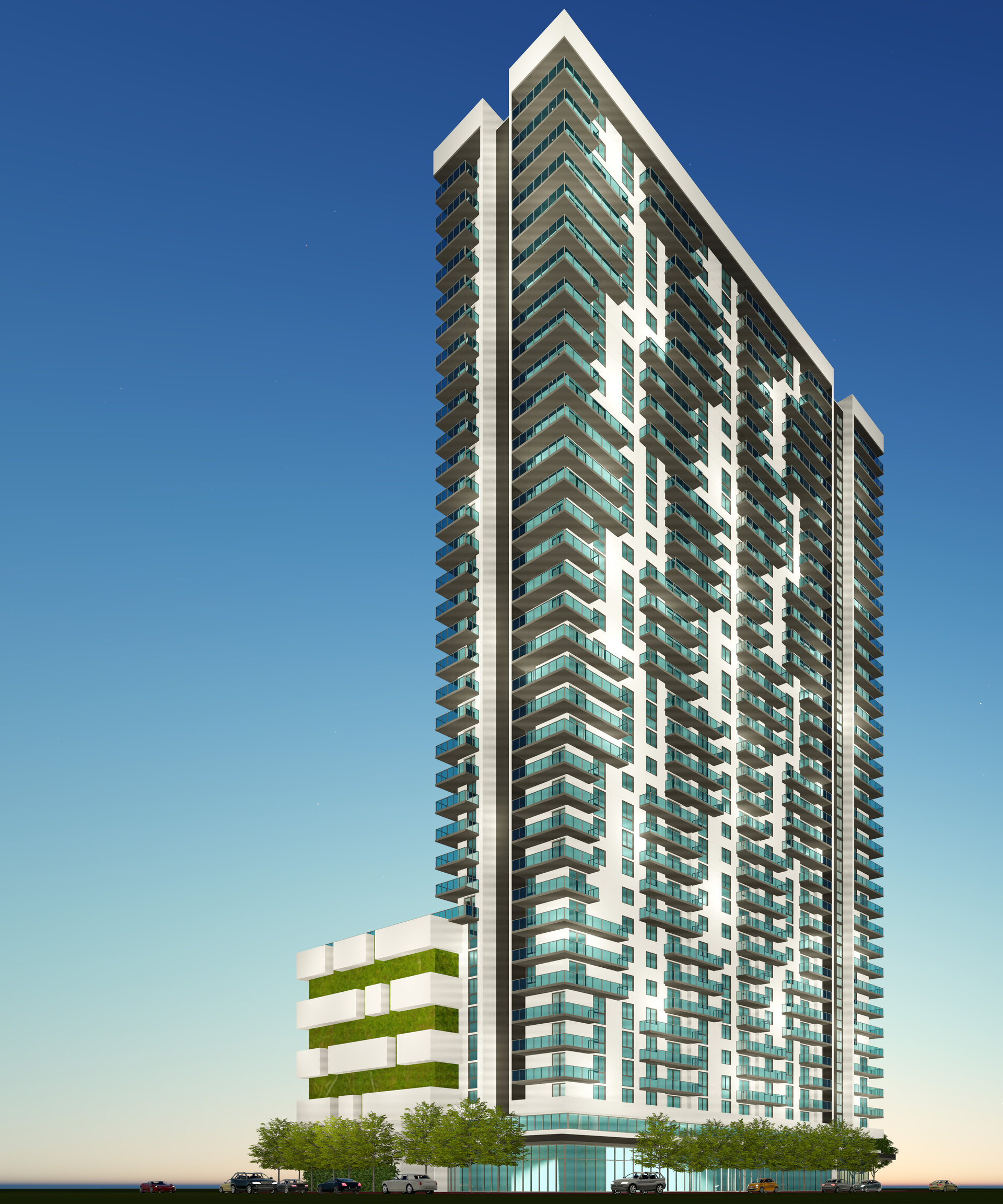 Miami Plaza Tower at golden hour